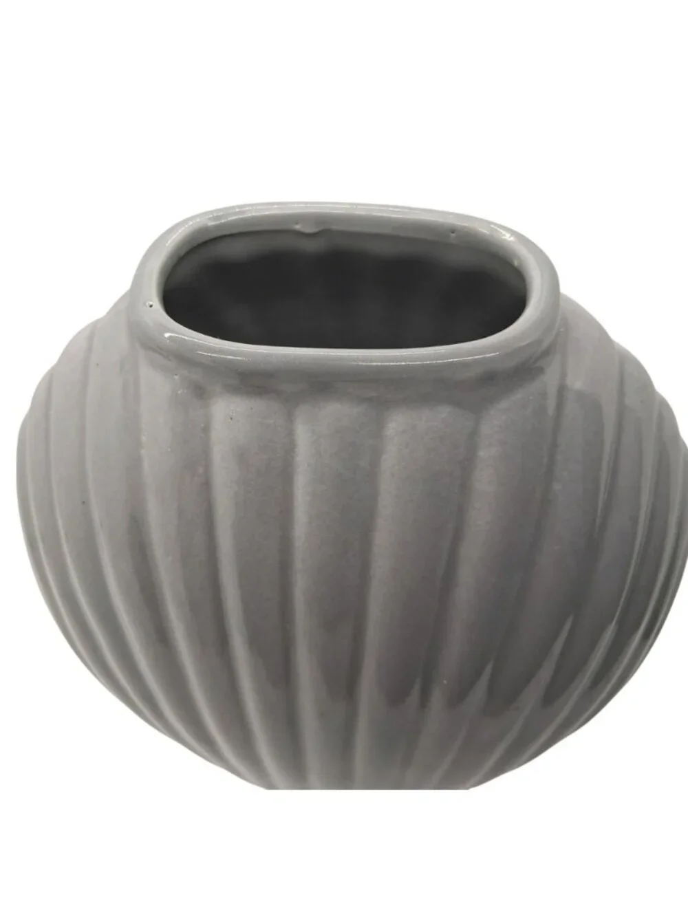 Vintage Art Deco Hollywood Regency Ridged Seashell Gray Ceramic Vase